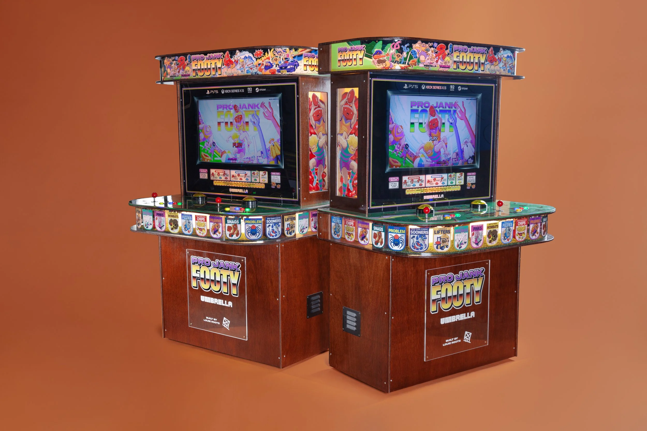 Two custom arcade cabinets for a new release videogame from Australia featured at pubs and conventions for public play