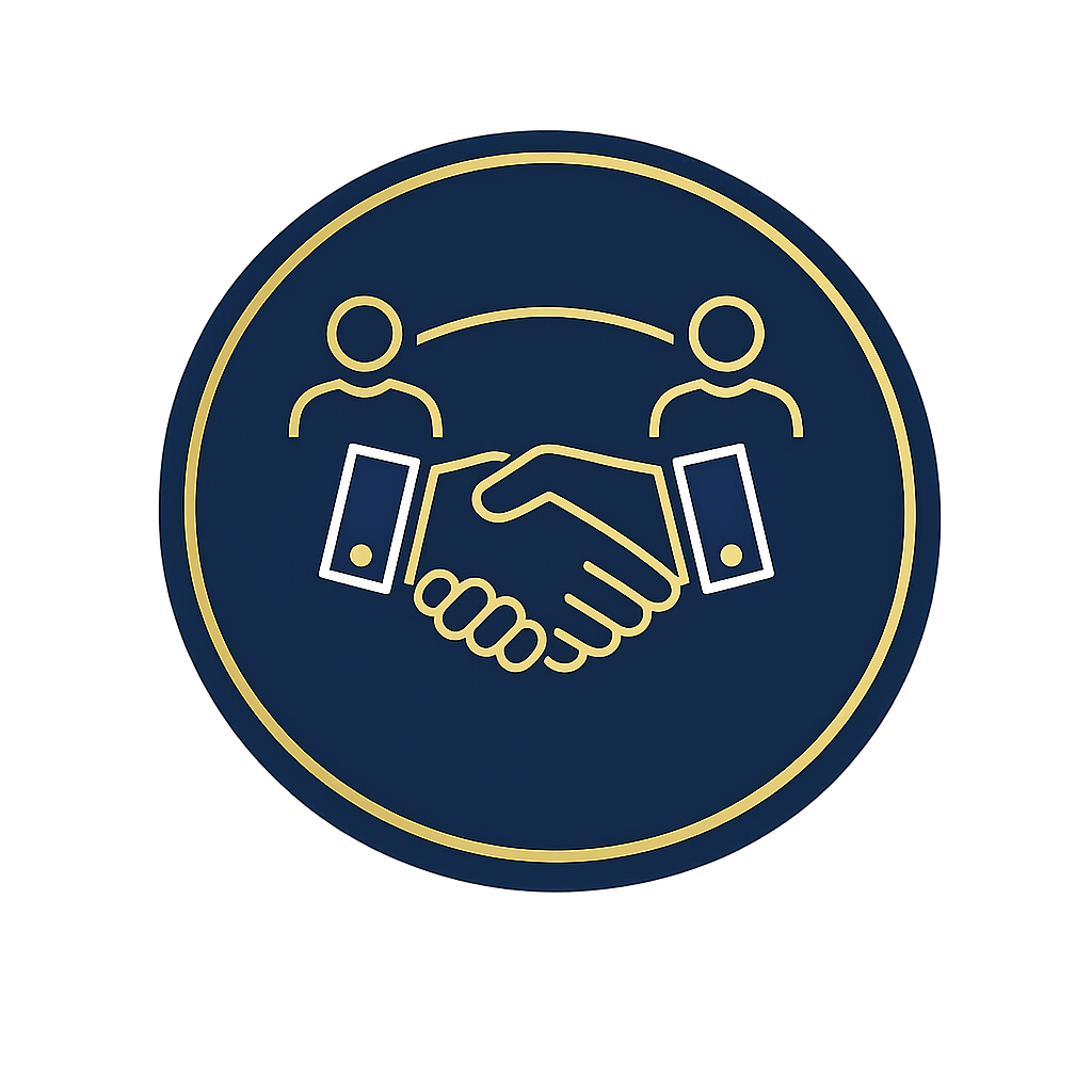 Client partnership icon representing collaborative branding and graphic design services with personalized support throughout every stage of the project.
