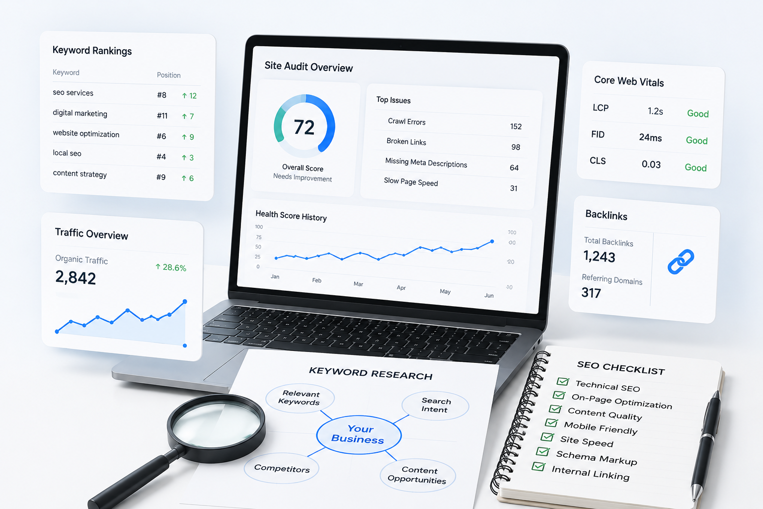 Search engine optimization experts improving website performance, organic traffic, and long-term business growth for small businesses.