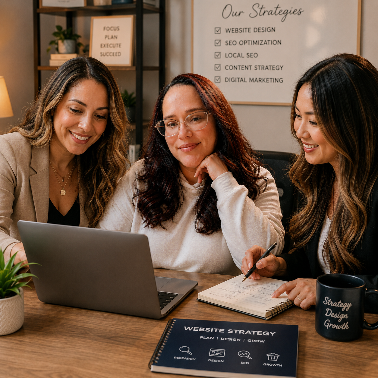 Web Trending Solutions team collaborating on website strategy, SEO planning, user experience, and web design to help local businesses grow online.