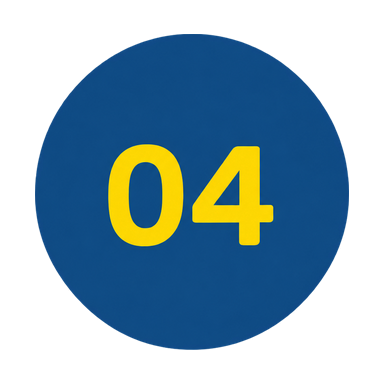 Blue circle icon with yellow number 04 representing long-term growth for Web Trending Solutions ongoing digital marketing support.
