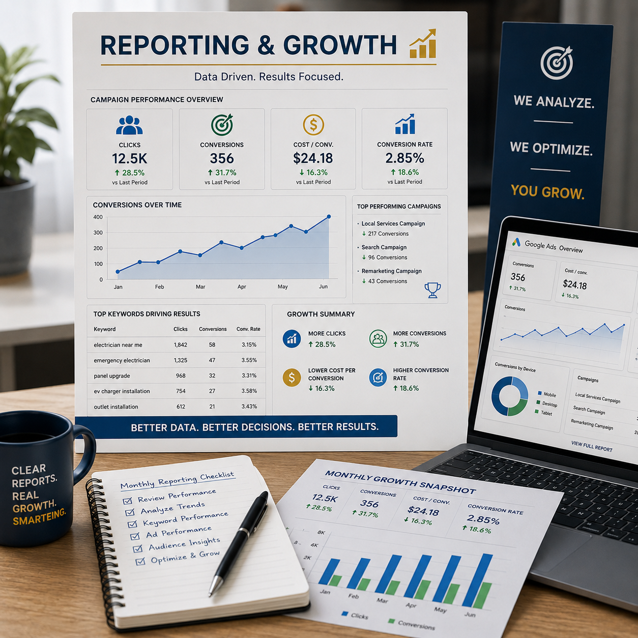 Reporting and growth insights helping businesses track SEO performance, measure results, and make informed marketing decisions.