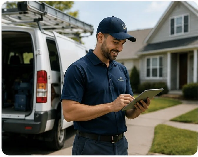 Local service business owner using digital tools to connect with customers and strengthen online visibility.