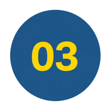 Blue circle icon with yellow number 03 representing improved Google visibility for Web Trending Solutions local SEO services.