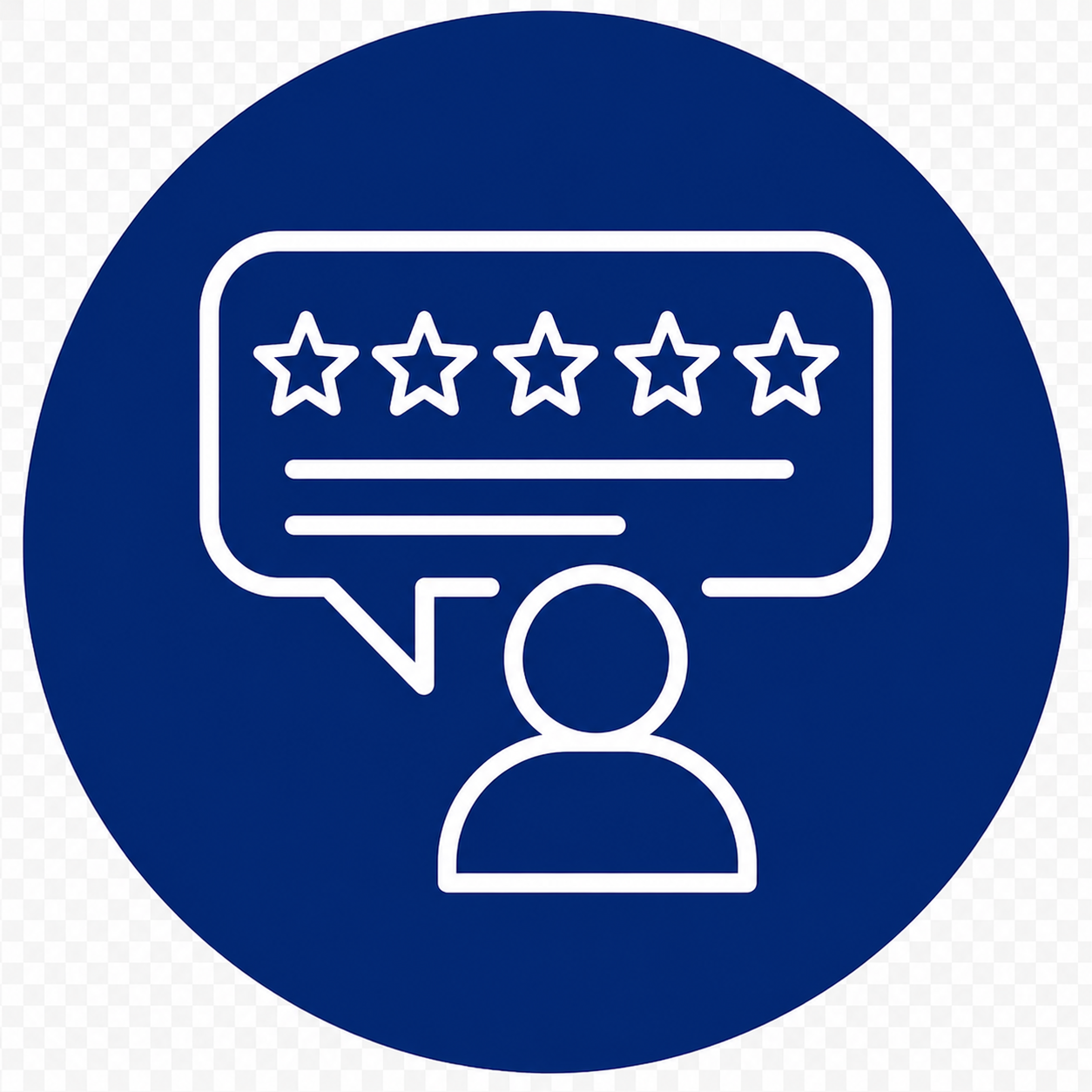 White review speech bubble with five stars and a customer profile representing Google Business Profile review and reputation management services.