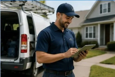 Local service business owner using digital tools to connect with customers and strengthen online visibility.
