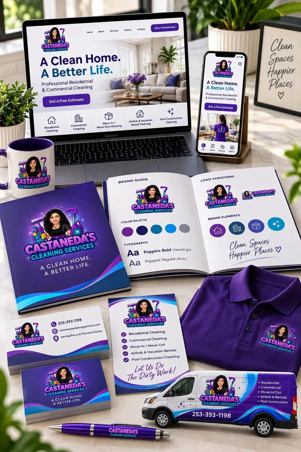 Small business branding services, graphic design by Web Trending Solutions in Pierce County WA featuring website design and complete brand identity.