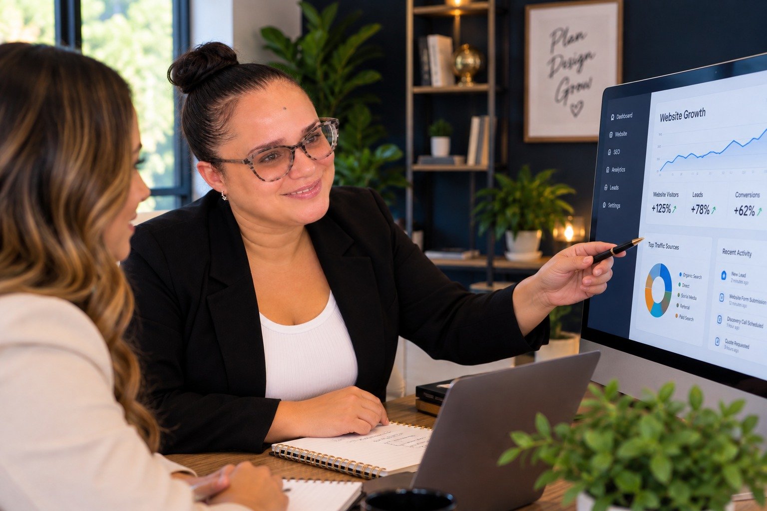 Web Trending Solutions team collaborating on website strategy, SEO planning, user experience, and web design to help local businesses grow online.