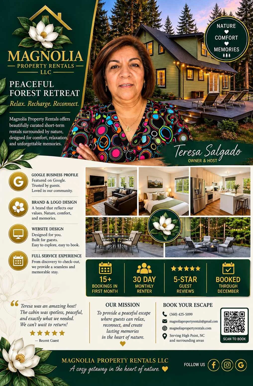 Magnolia Property Rentals case study highlighting vacation rental website design, Google visibility, branding, guest bookings, reviews, and property marketing growth.