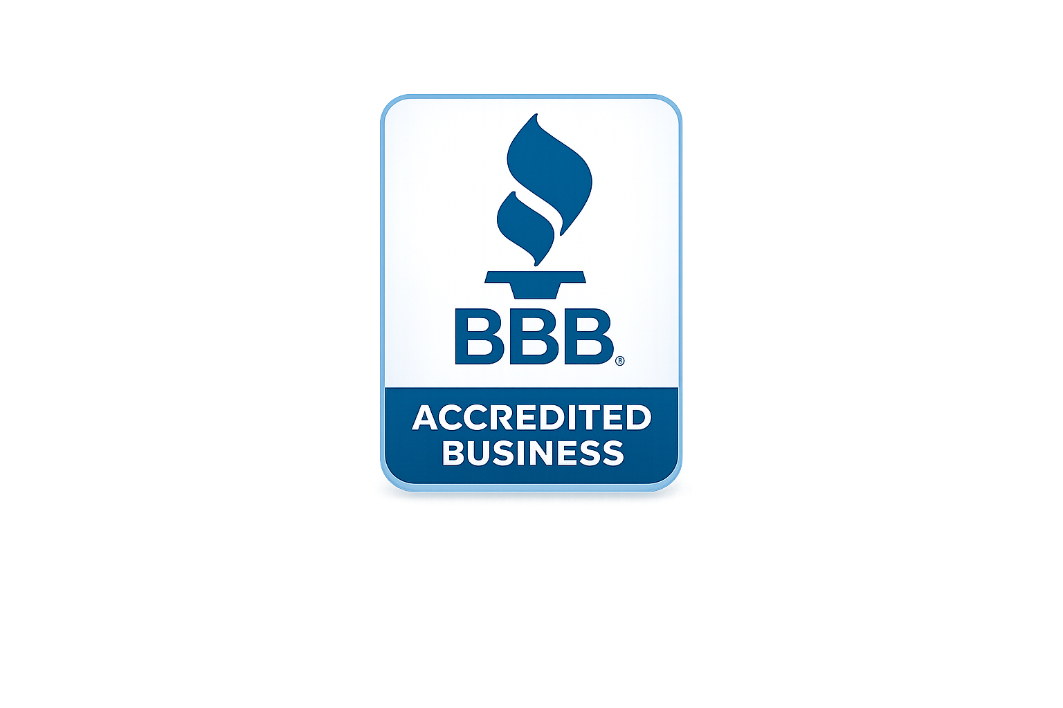 BBB accredited business badge with a blue flame logo and the text 'BBB' above 'ACCREDITED BUSINESS'.