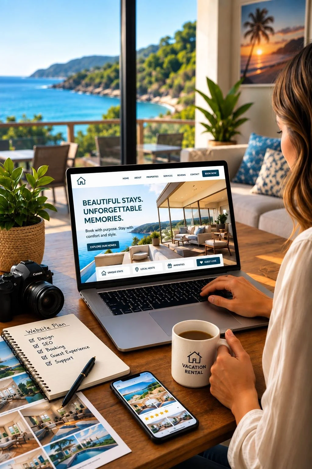 Direct booking website design in Lacey WA featuring an optimized property website, online reservations, guest experience features, and professional rental photography.
