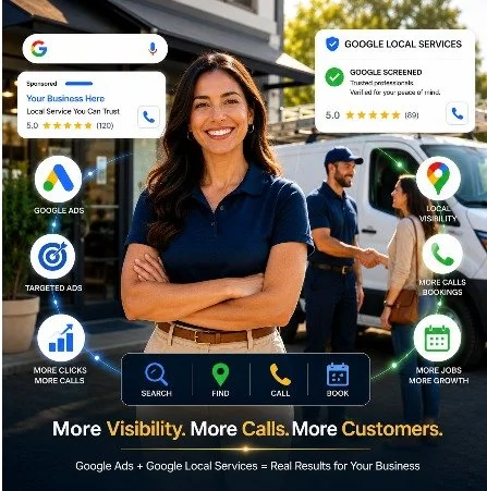 Business owner attracting more calls and customers with Google Ads and Google Local Services marketing solutions.