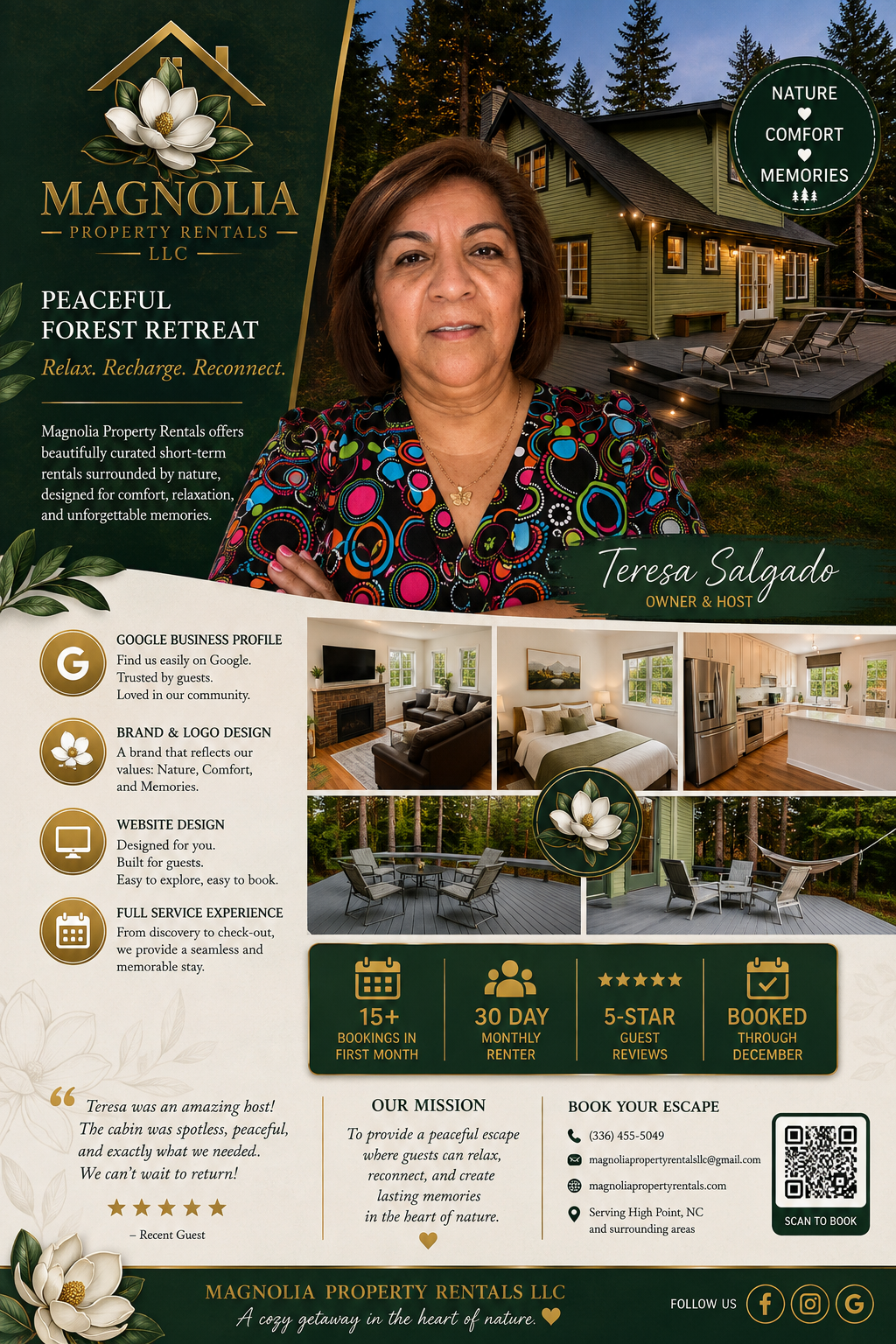 Peaceful Forest Retreat by Magnolia Property Rentals in Tacoma WA showcasing professional vacation rental marketing, Airbnb optimization, branding, website design, and guest experience by Web Trending Solutions.