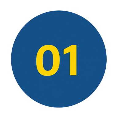 Blue circle icon with yellow number 01 representing personalized strategy for Web Trending Solutions website design services.