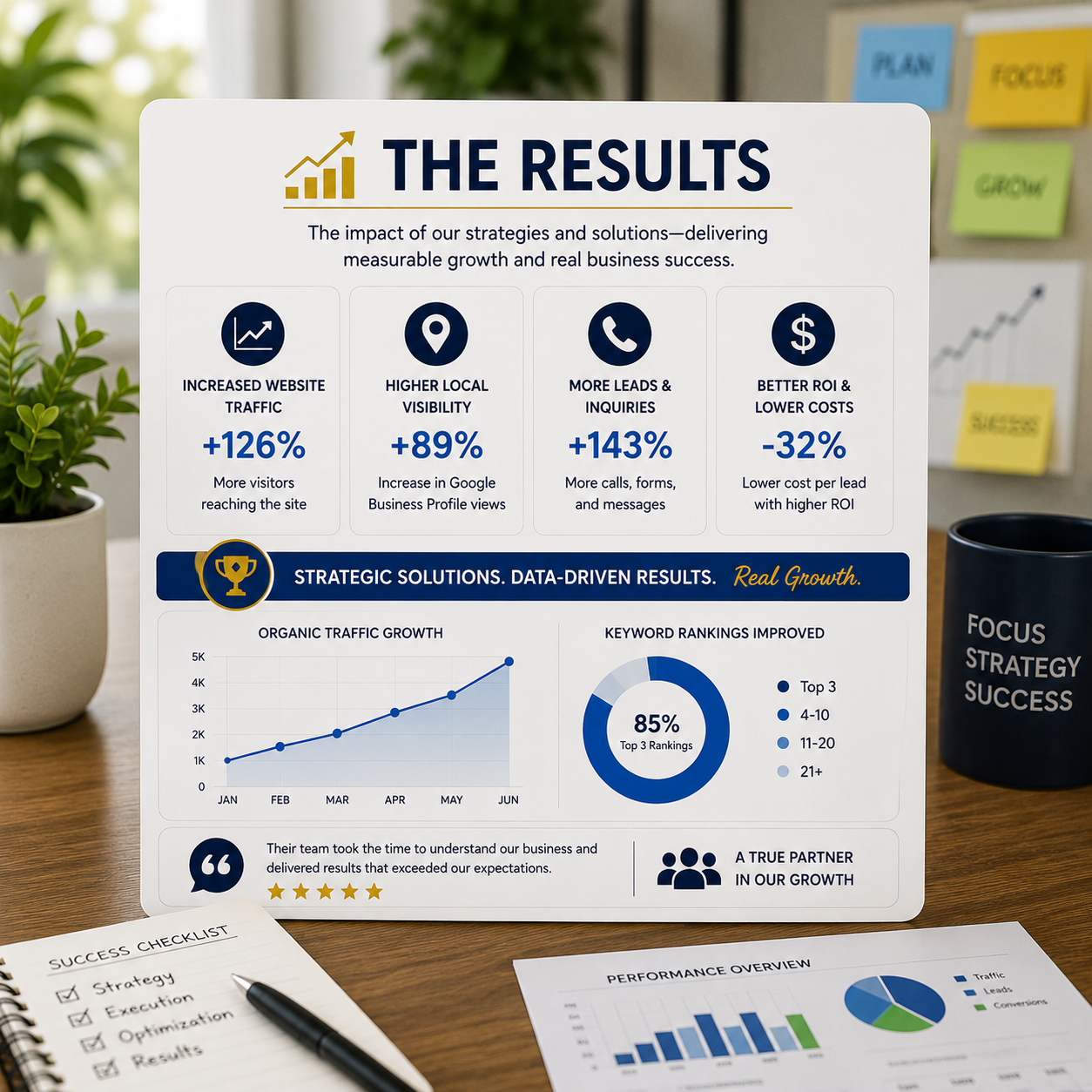 Business growth results showing increased website traffic, higher search rankings, more qualified leads, and stronger online visibility in Thurston County, Washington.