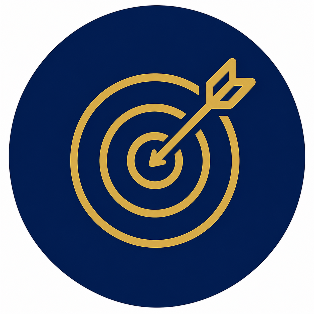 Yellow target with concentric circles and an arrow hitting the bullseye on a dark blue background.