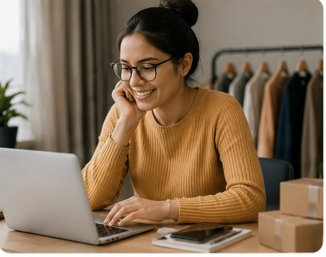 Entrepreneur working on a growing business with digital strategies focused on building visibility and reaching customers.