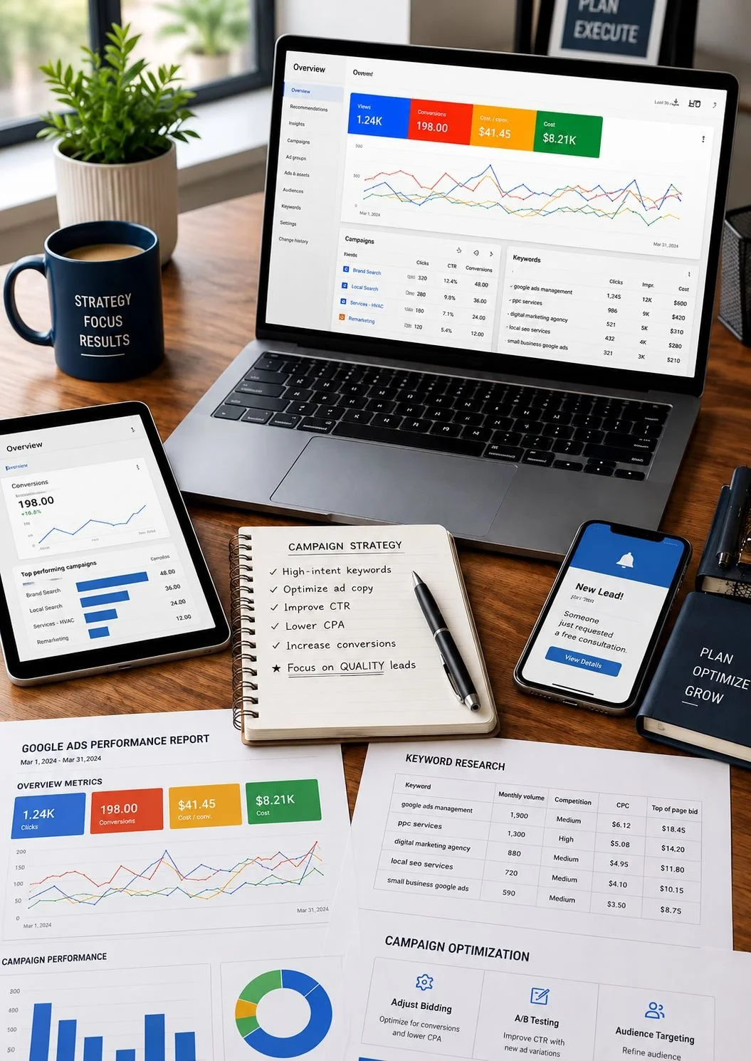 Google Ads management in Pierce County WA by Web Trending Solutions featuring PPC campaign optimization, keyword research, conversion tracking, and lead generation.