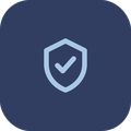 Blue shield icon with a checkmark in the center