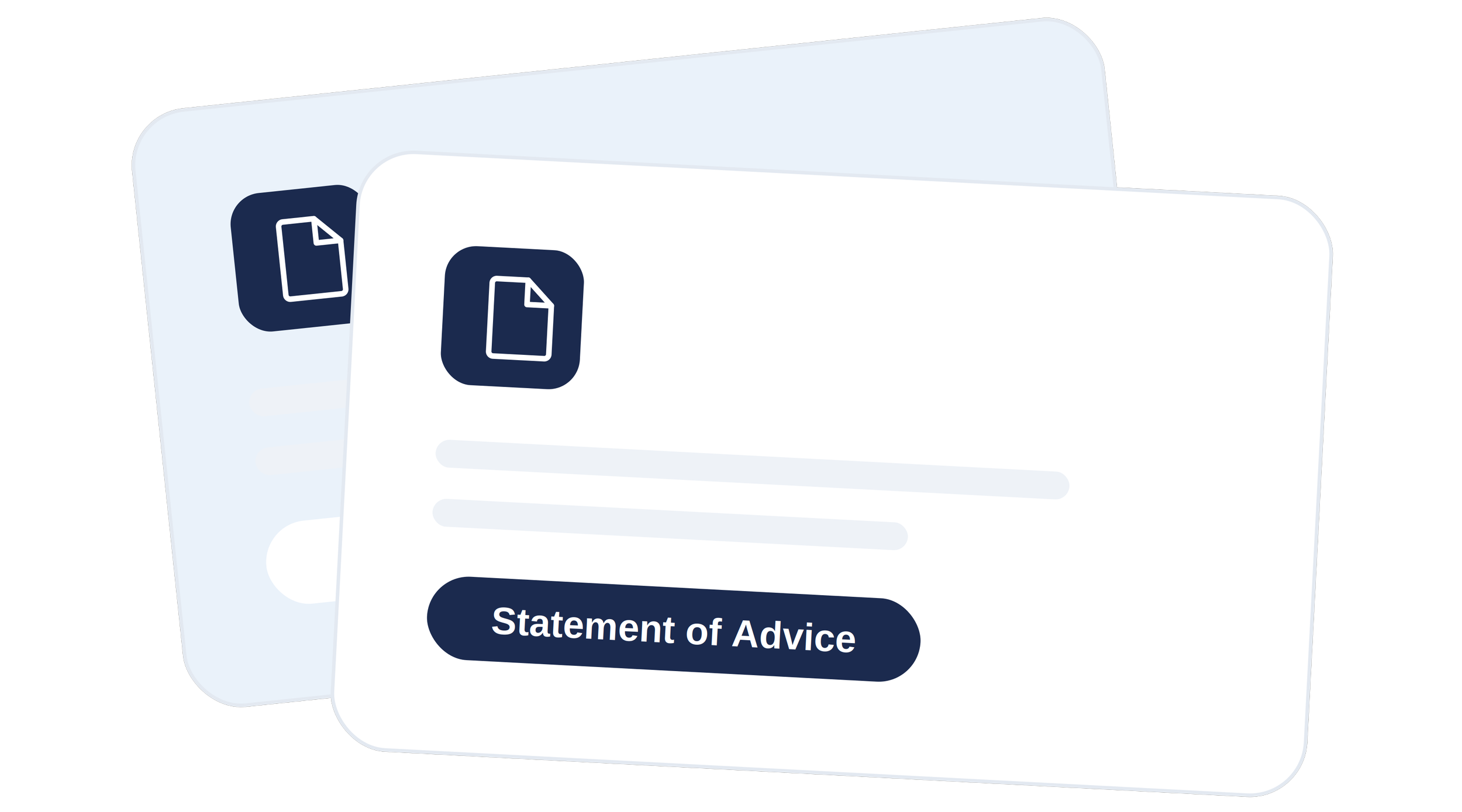 Two overlapping digital documents with a paperclip icon and text, one labeled 'Statement of Advice'.