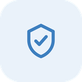 Blue shield icon with checkmark inside