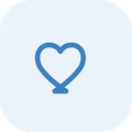 Outline of a heart with a down arrow inside it on a light blue background