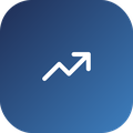 An upward trending arrow graph icon on a blue gradient background.