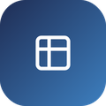 Icon of four squares arranged in a grid on a blue circular background.