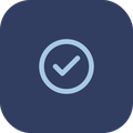 A blue circle icon with a white check mark inside