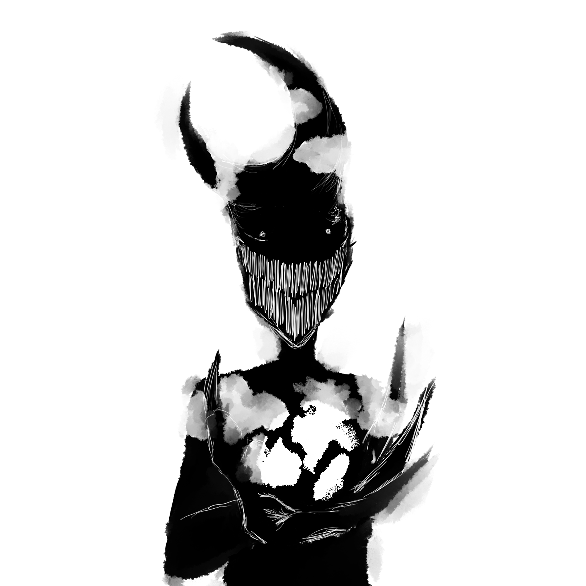 A black and white watercolor-style illustration of a hand holding a small, rounded object.