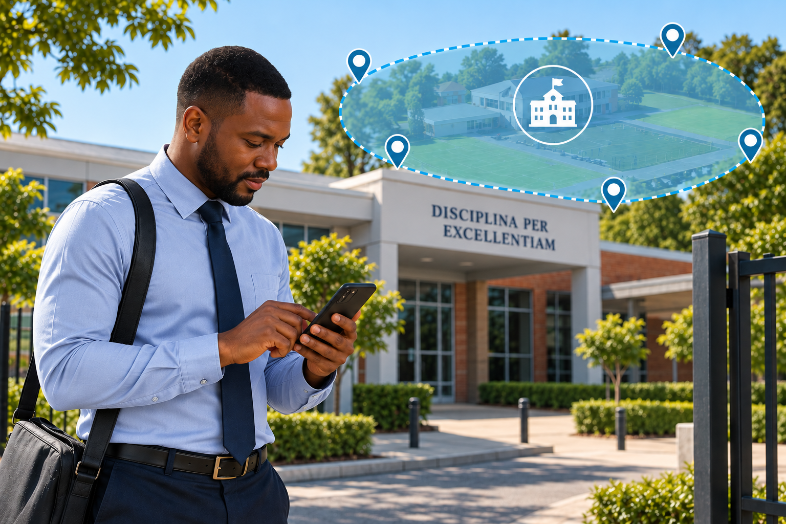 SASPAC geolocation feature allowing school staff to clock in and out within a set GPS school perimeter.