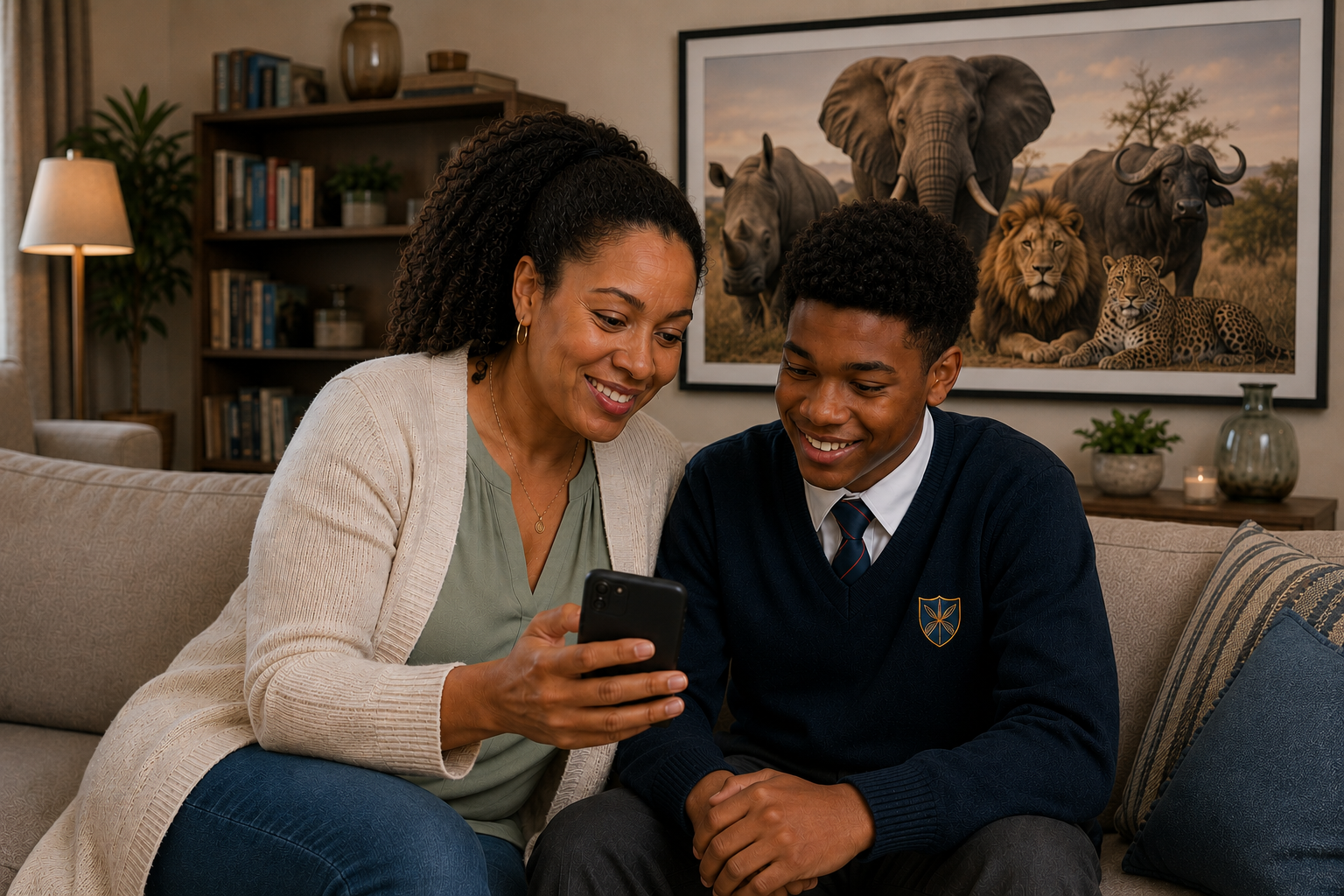A proud mother views her sons marks at home, on the Saspac App