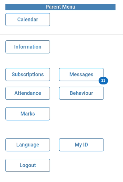 The homescreen of the app for Parents