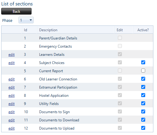 Registrations - sections