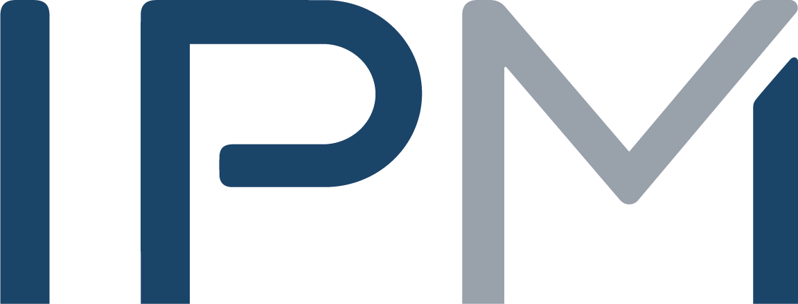 Close-up of the IPO logo with dark blue and gray letters.