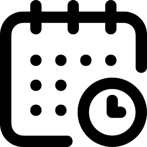 Simplified icon of a calendar with a clock overlay