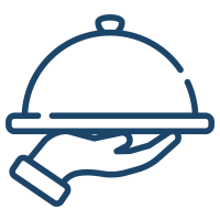 Hand holding a covered platter with a cloche lid