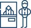 Icon of a person standing next to a building with a dome, possibly a courthouse or government building.