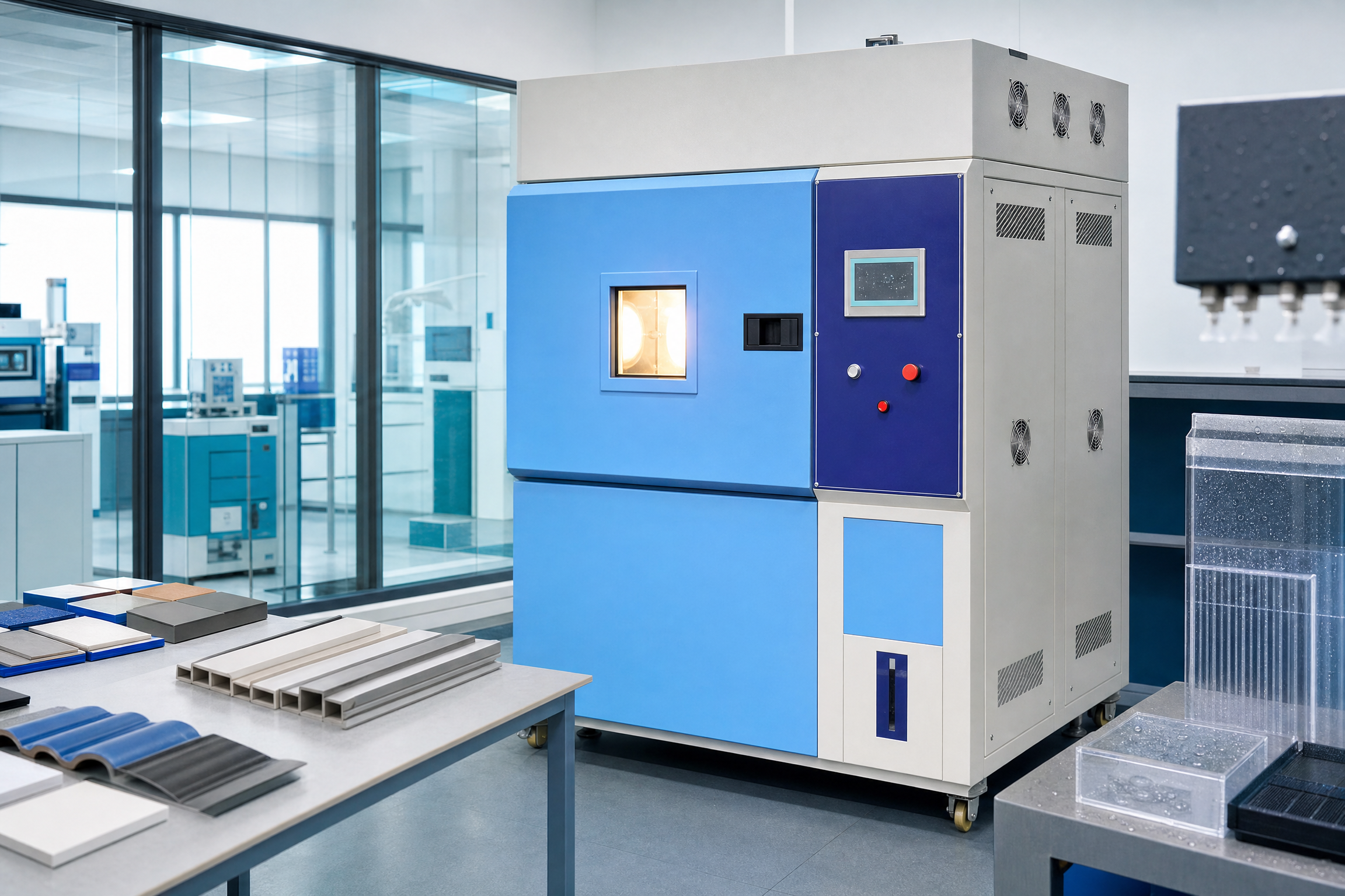 Xenon arc weathering test chamber for accelerated light and moisture exposure in Malaysia