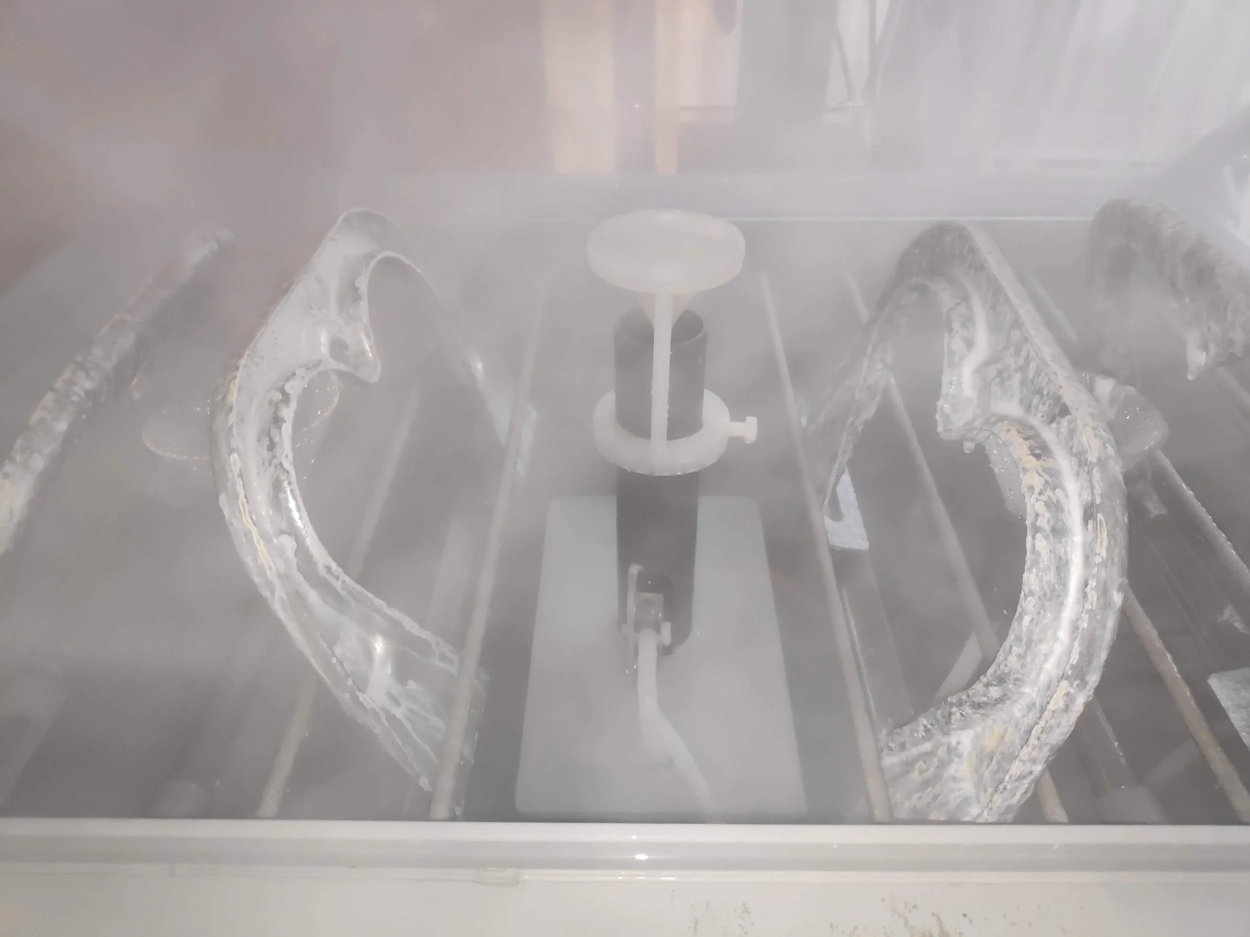 Salt spray mist in salt spray test chamber