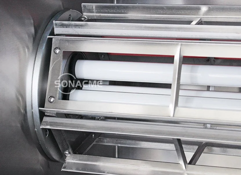 Close shoot of UV lamps in Benchtop chamber