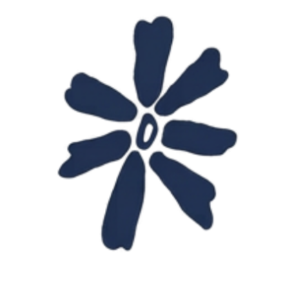 A digital illustration of a blue flower with seven petals and a central ring.