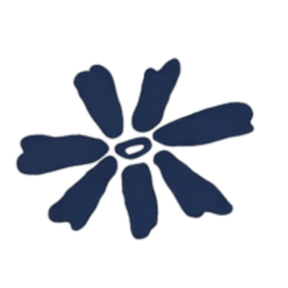 A digital illustration of a blue flower with seven petals and a central ring.