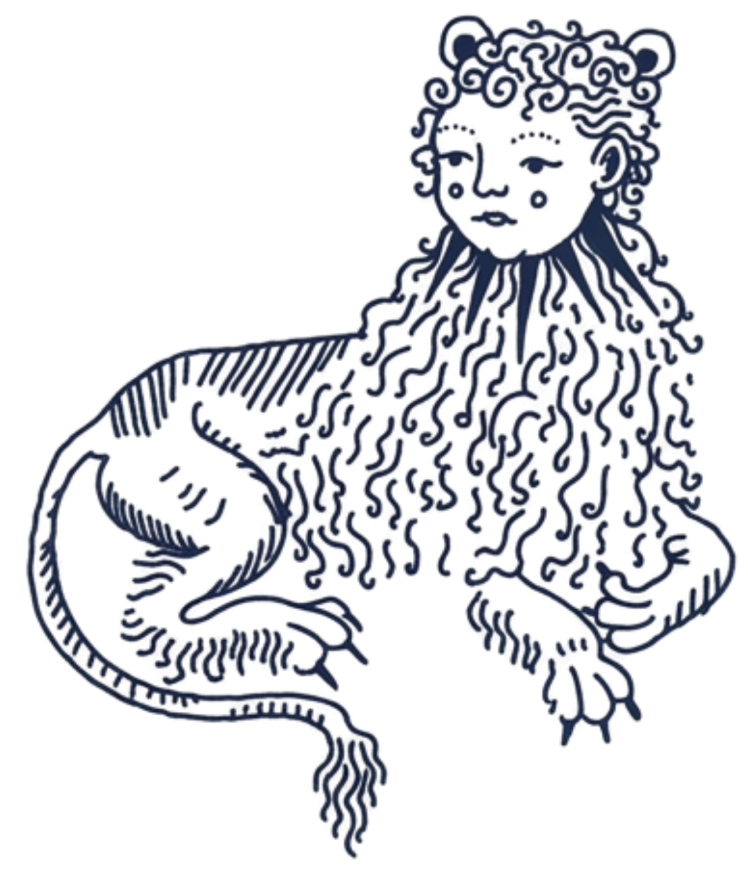 A folky illustrations of a sphinx.