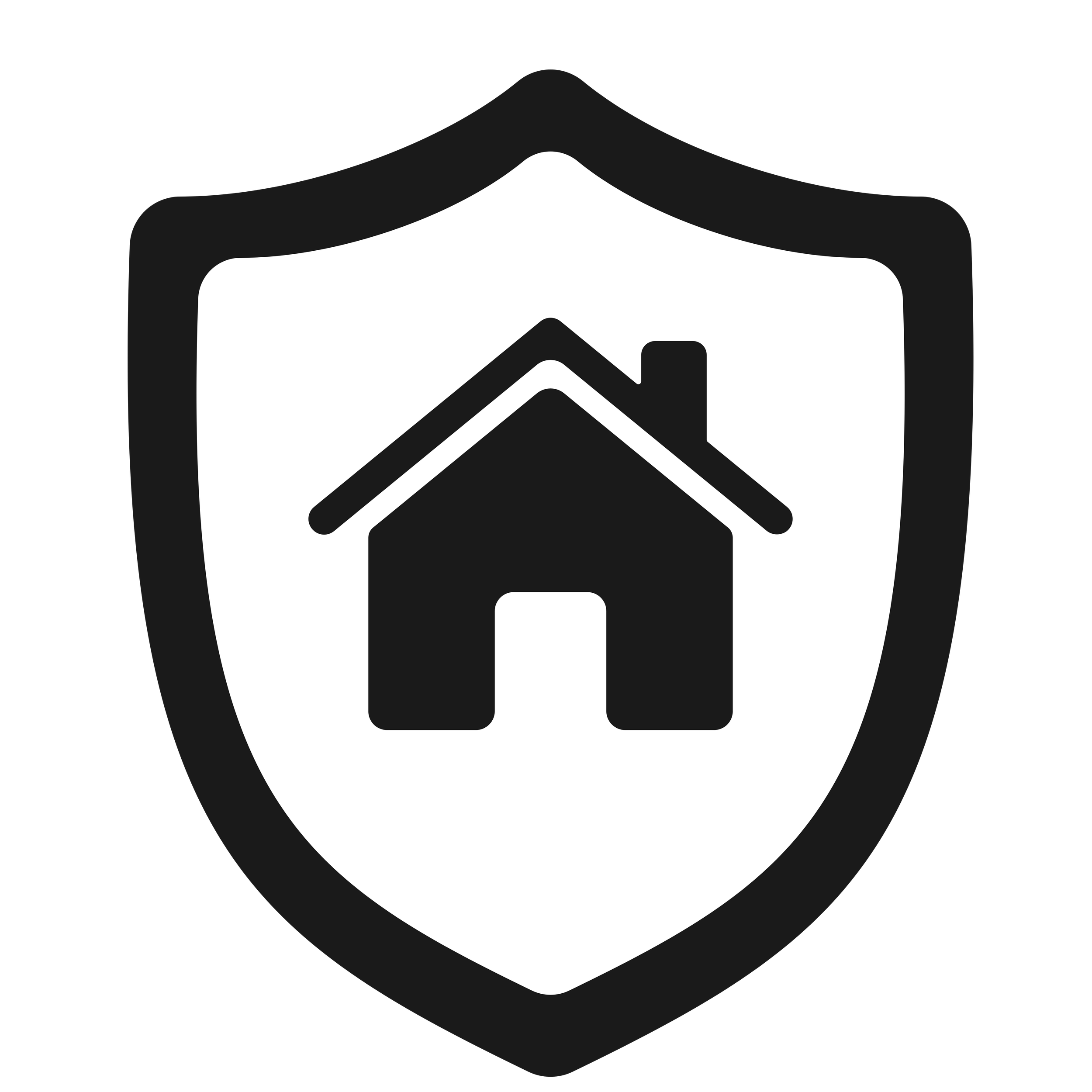 Black and white icon of a house within a circle, with a mountain or roof shape above the house.