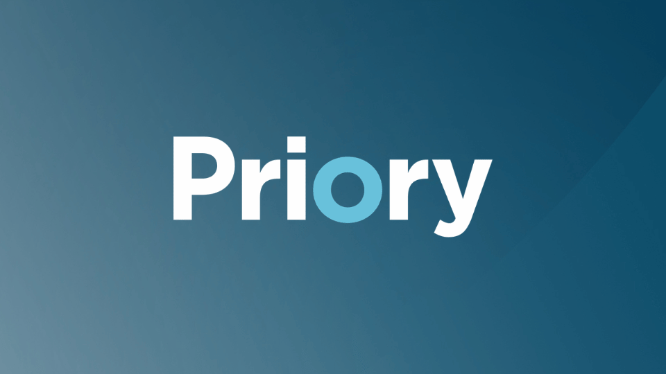The word "Priory" written in white and blue text on a blue gradient background.