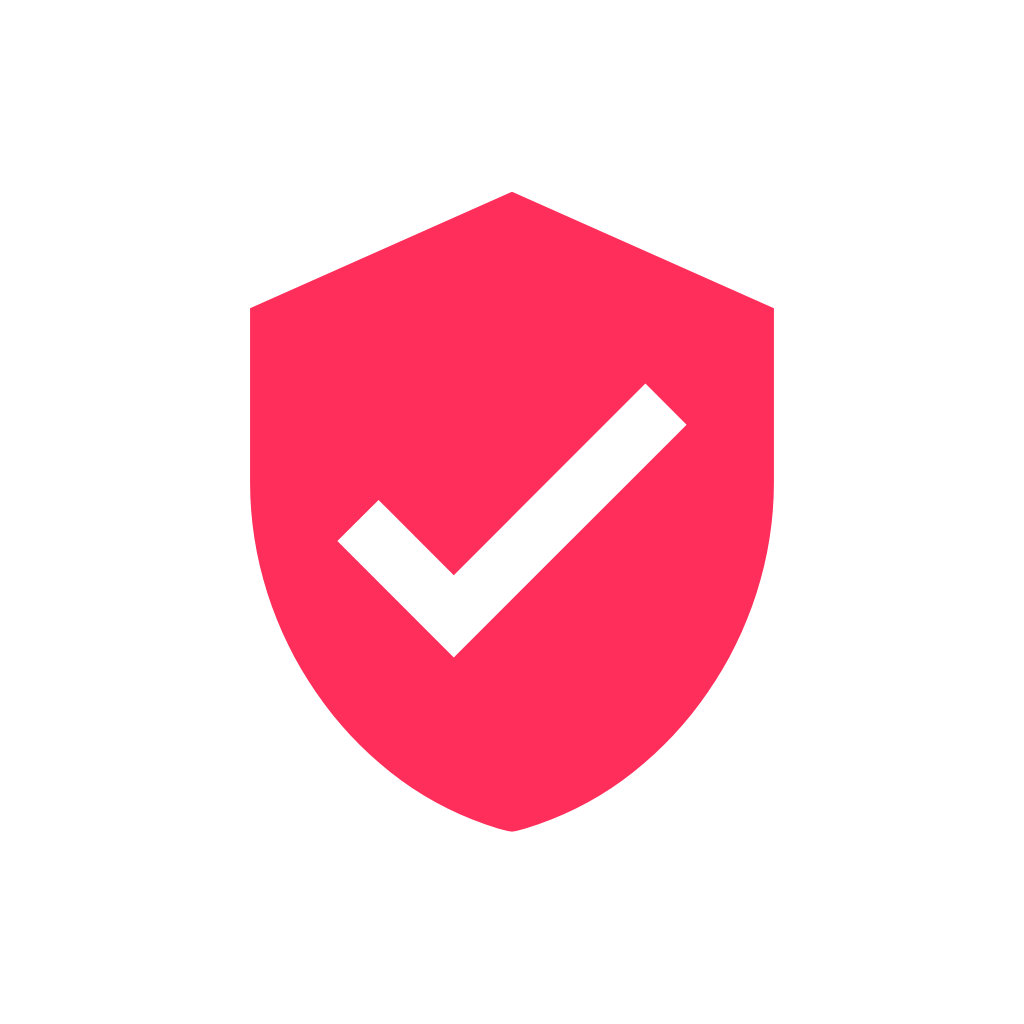 A pink shield with a black checkmark in the center.