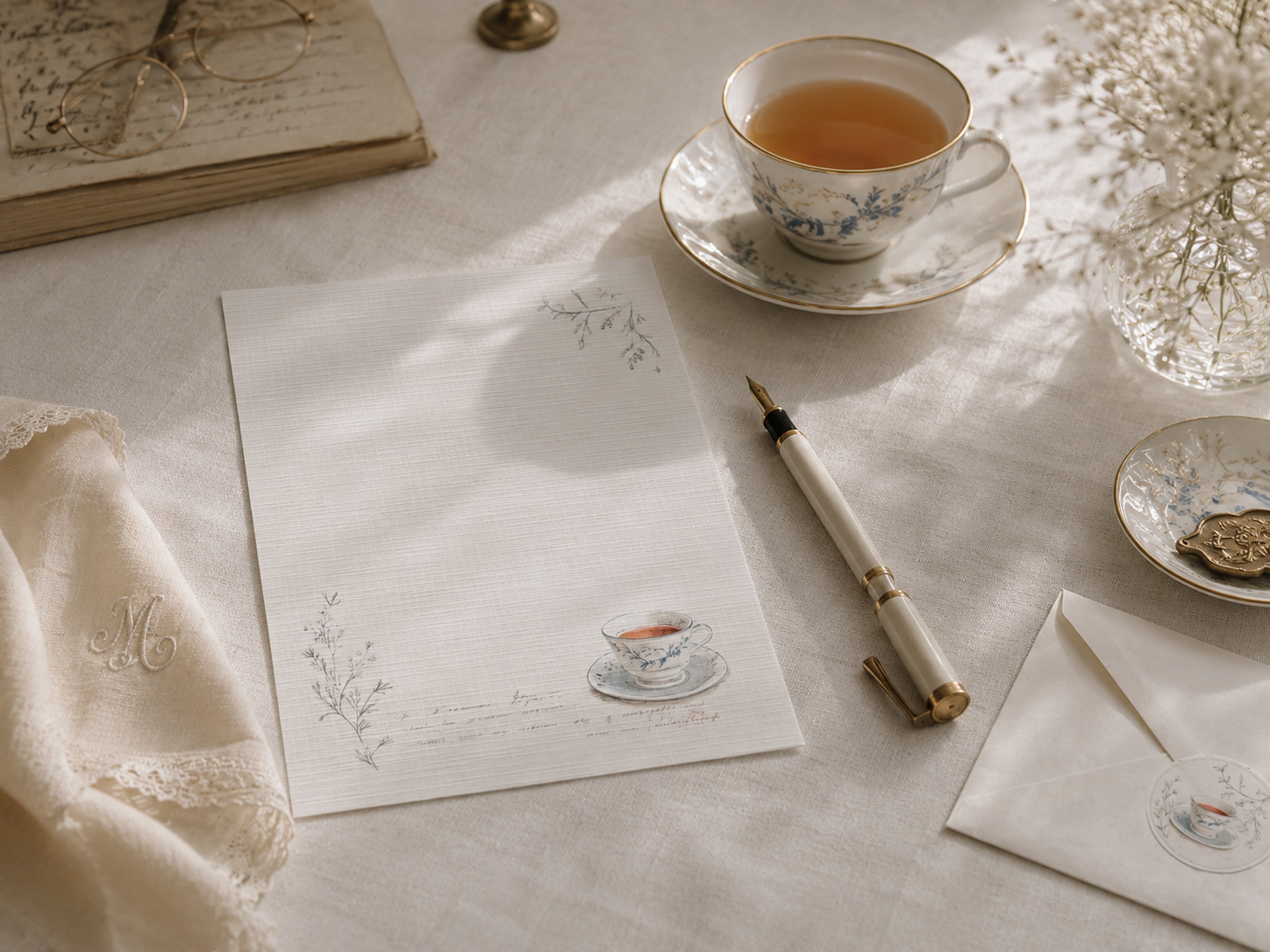 a french teacup illustrated writing paper stationery