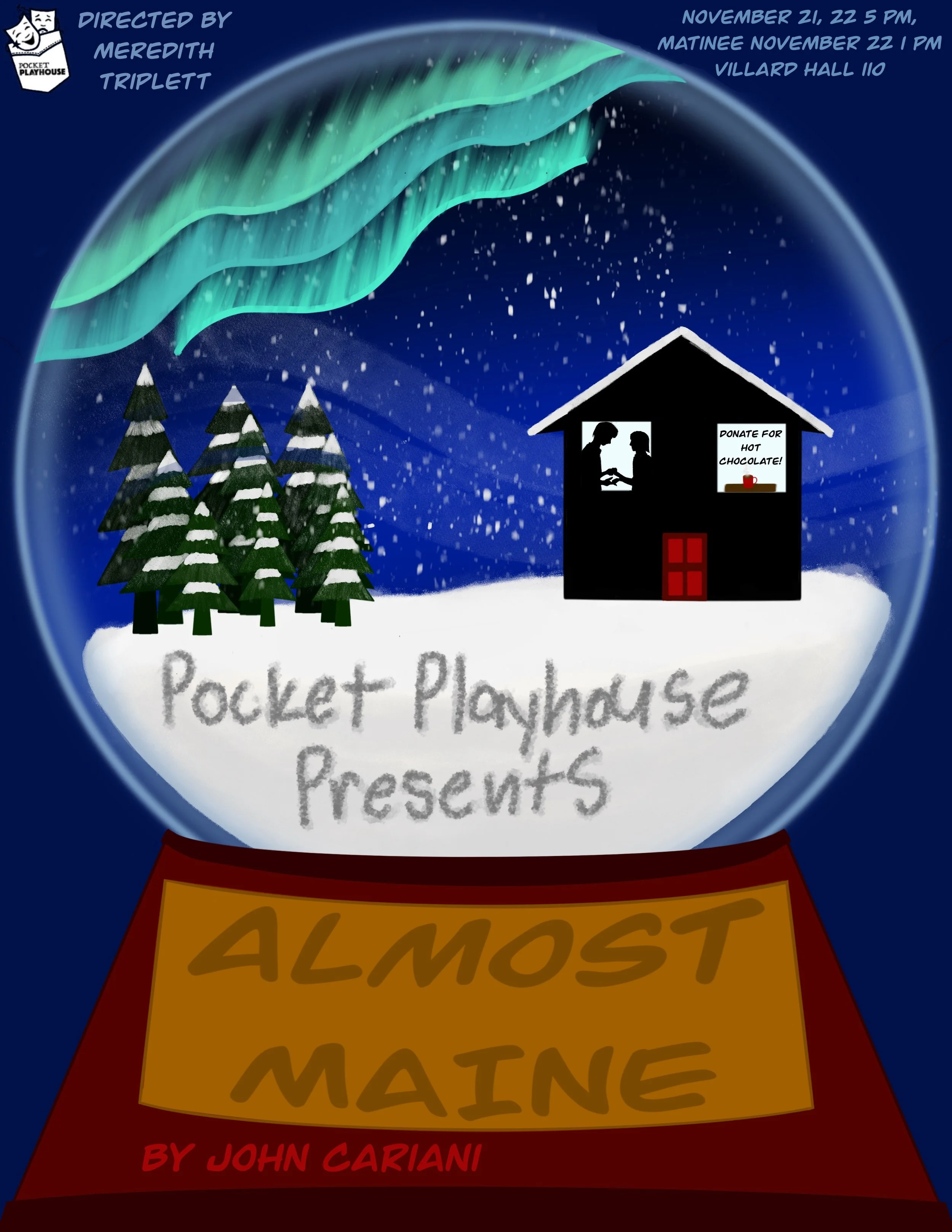 Poster design for Pocket Playhouse production of Almost Maine 2025