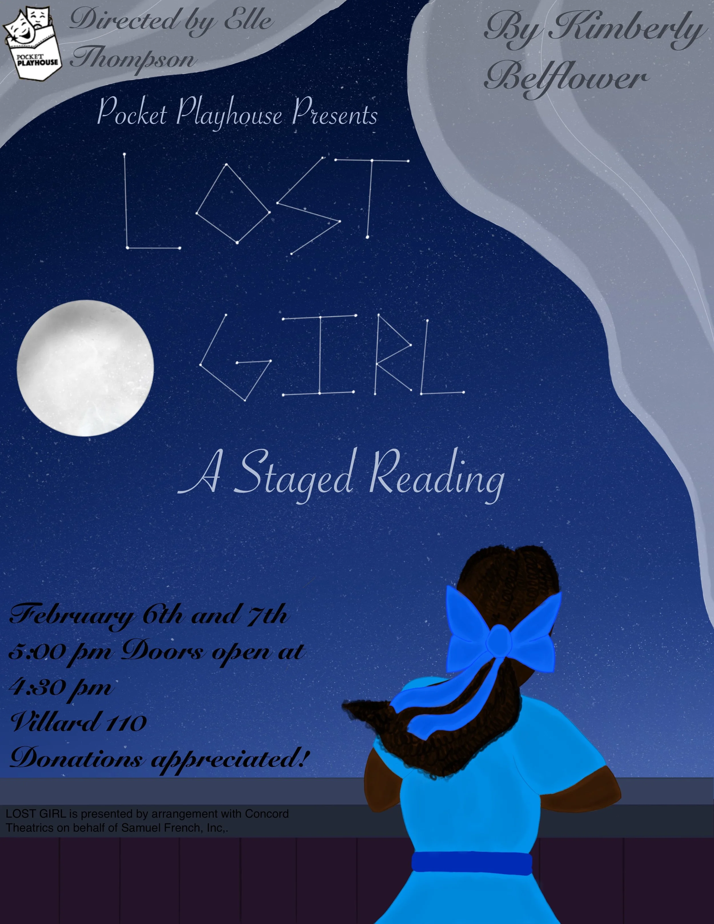 Poster design for Pocket Playhouse's production of Lost Girl 2026